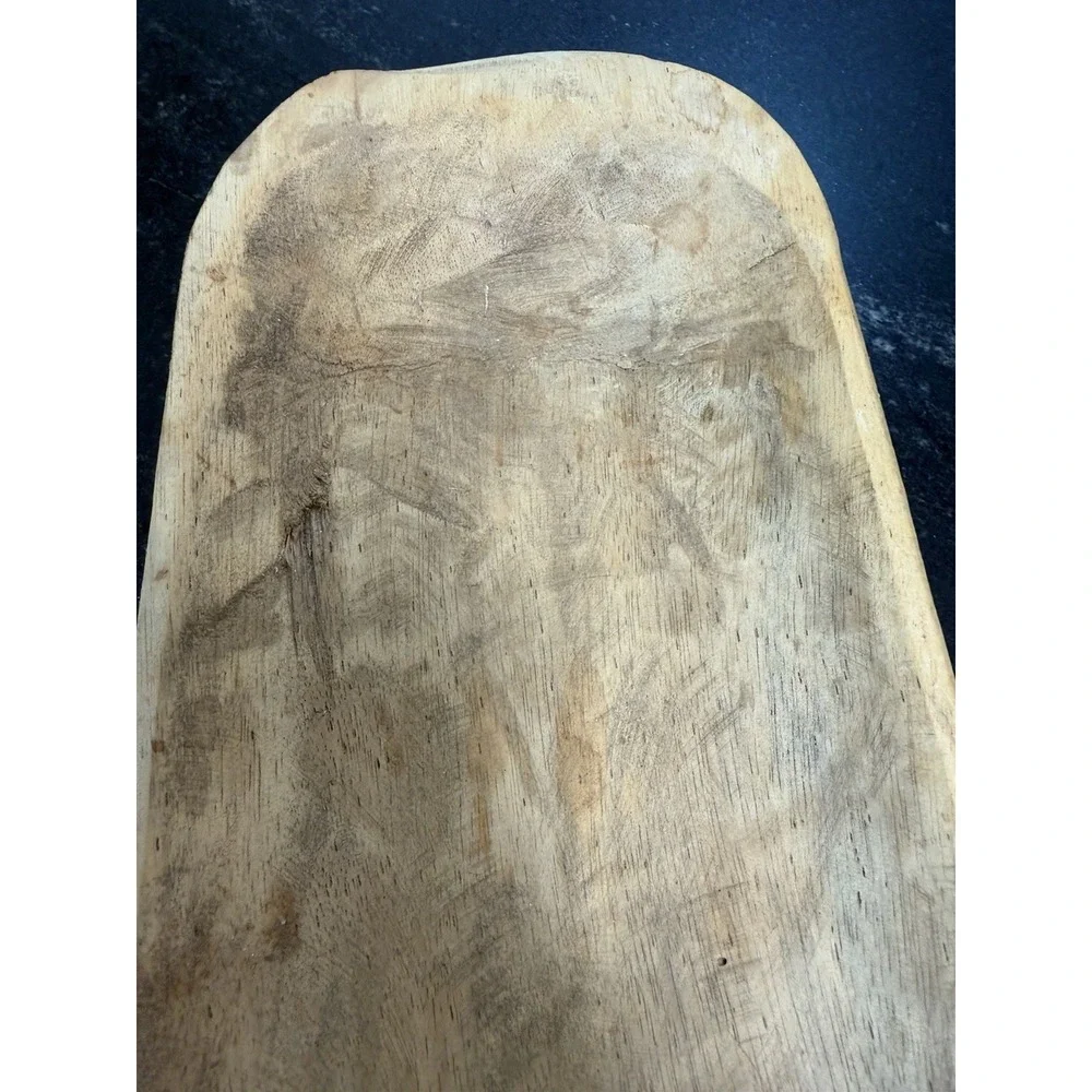 Primitive Hand Carved Wooden Dough Bowl Trencher Rustic Farmhouse Tray 28.5